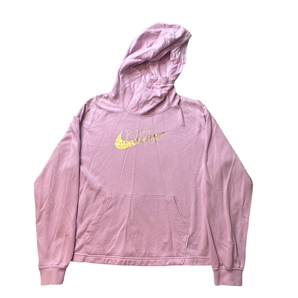 Nike Hoodie Womens S Pink CU6490-676 Sportswear Gold Foil Logo Sweatshirt